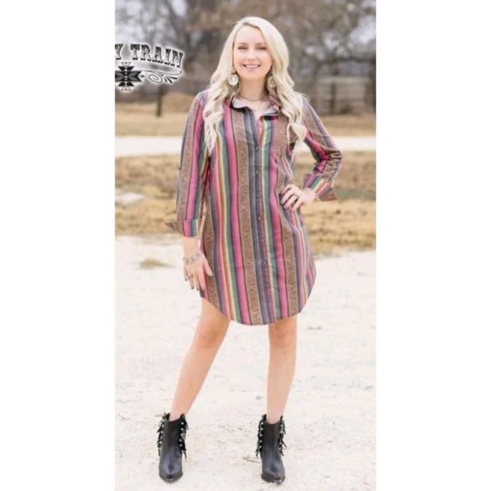 Crazy Train Dress Women XS Button Up Duster Cowgirl Western Rodeo Long Sleeve